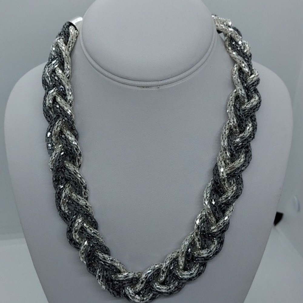 Braided mesh mixed metal‎ necklace